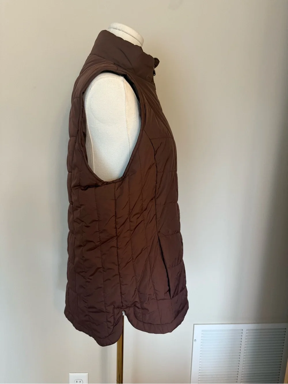 Lands’ End Brown Quilted Longline Puffer Vest Full Zip Women’s Small